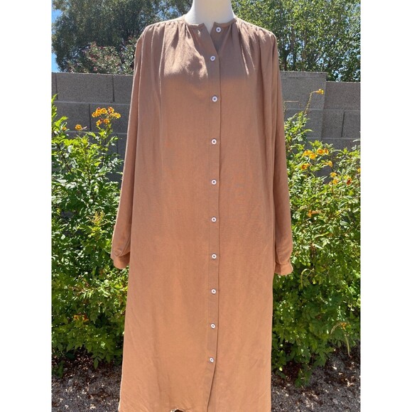 Mille Resort & Travel Jasmine Dress Small Almond Linen Flowy Beige Dress Pockets - Picture 2 of 16